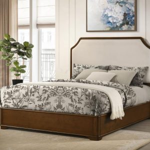 Garland Upholstered Panel Bed, Brown Cherry and Cream – view 1