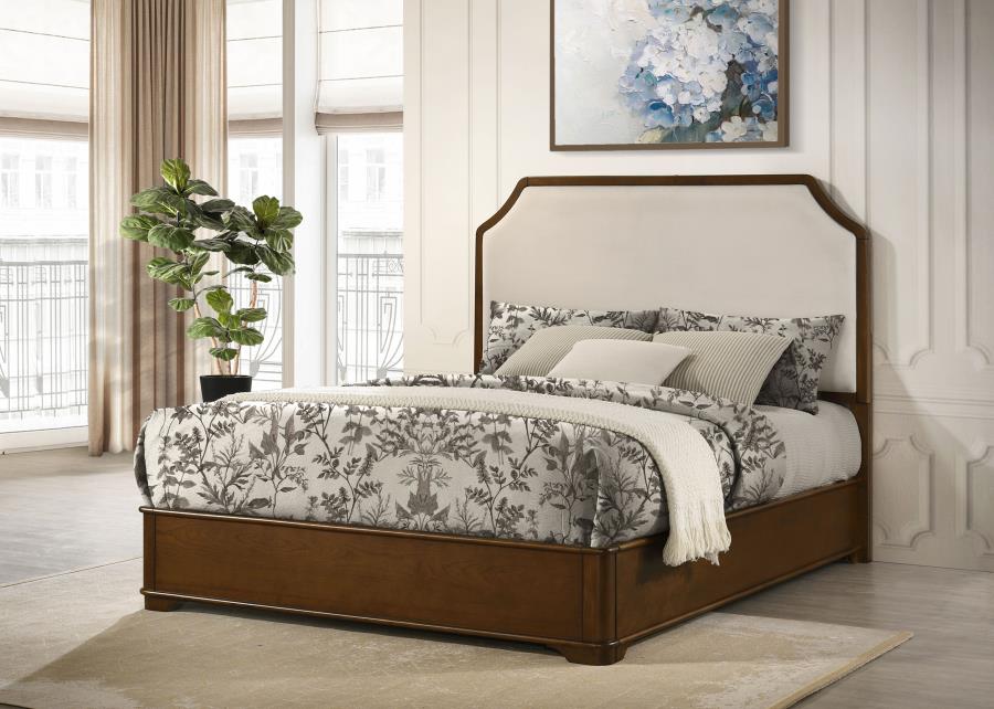 Garland Upholstered Panel Bed, Brown Cherry and Cream – view 1