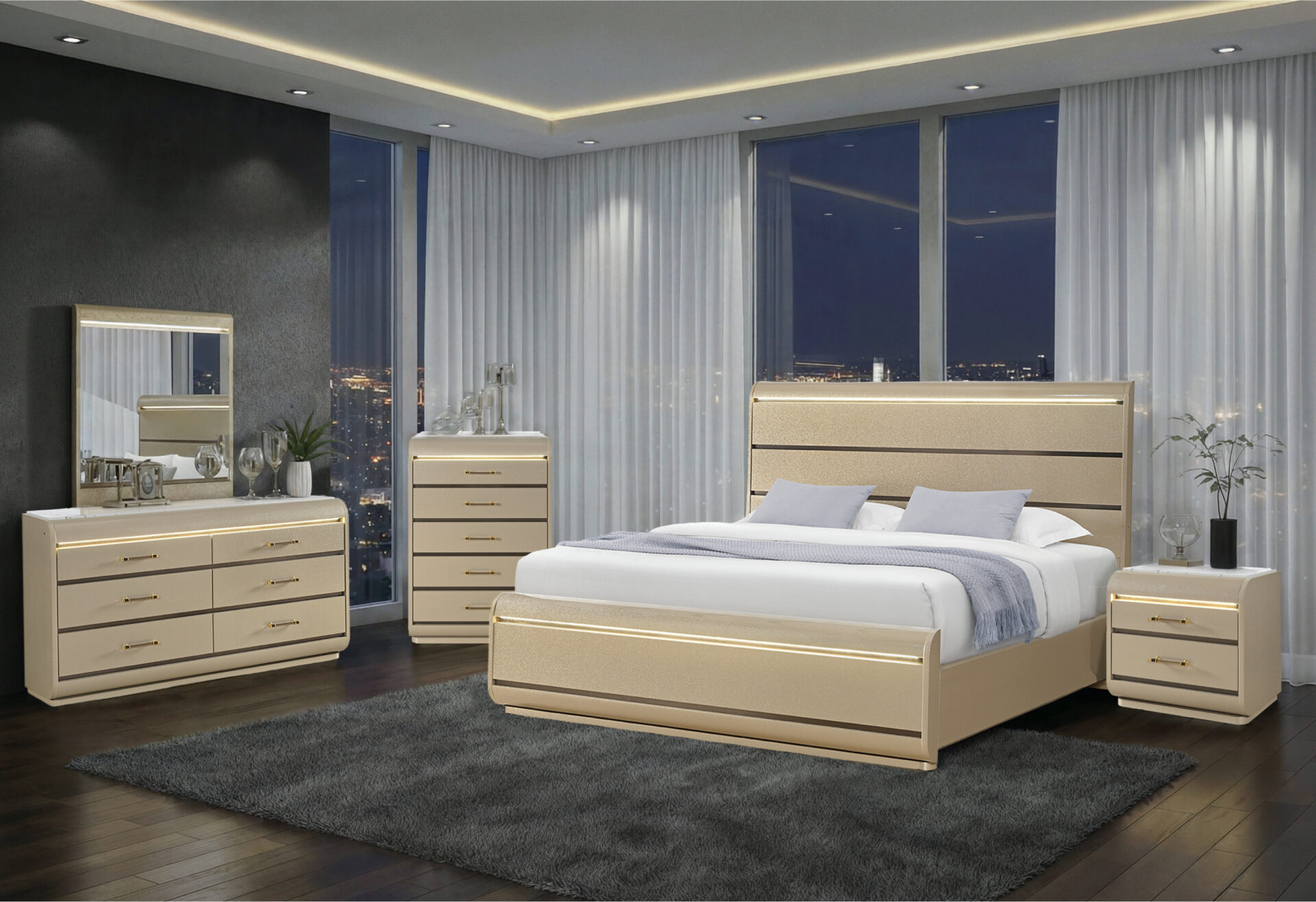 Genesis Bed with LED, Gold – view 4