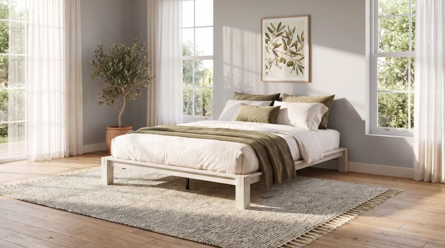 Gislen Wood Platform Bed Base, White – view 1