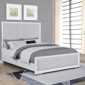 Gracemont Upholstered Panel Bed, Grey and White – view 1