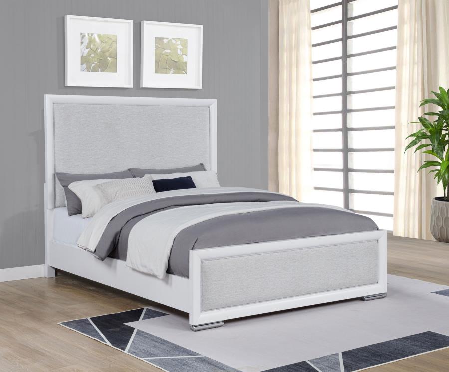 Gracemont Upholstered Panel Bed, Grey and White – view 1