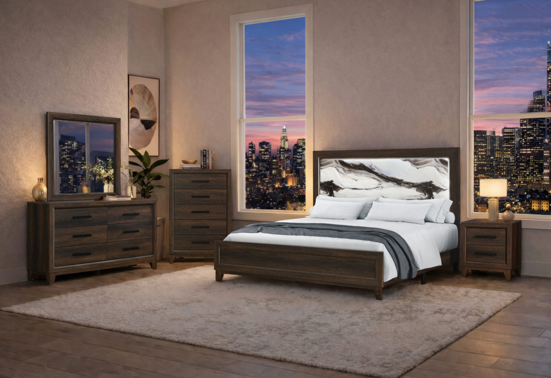 Harmony Bed with LED, Brown – view 3