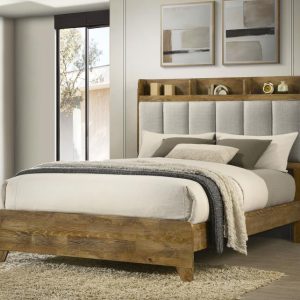 Henderson Bookcase Panel Bed, Medium Oak and Light Grey – view 1