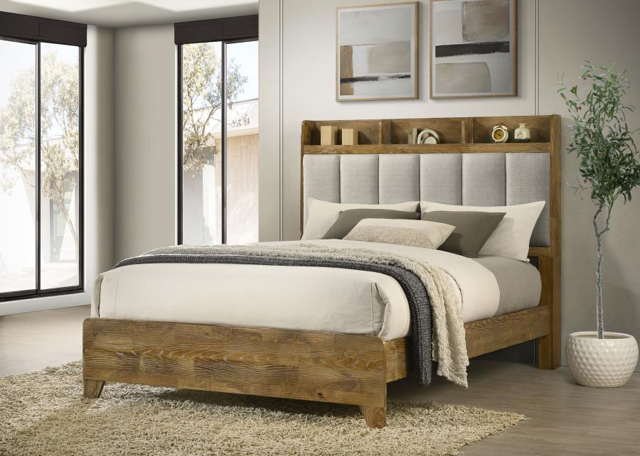 Henderson Bookcase Panel Bed, Medium Oak and Light Grey – view 1