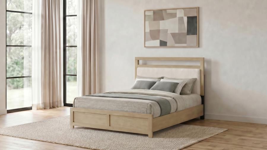 Hendricks Upholstered Platform Bed, Light Oak and Cream – view 1