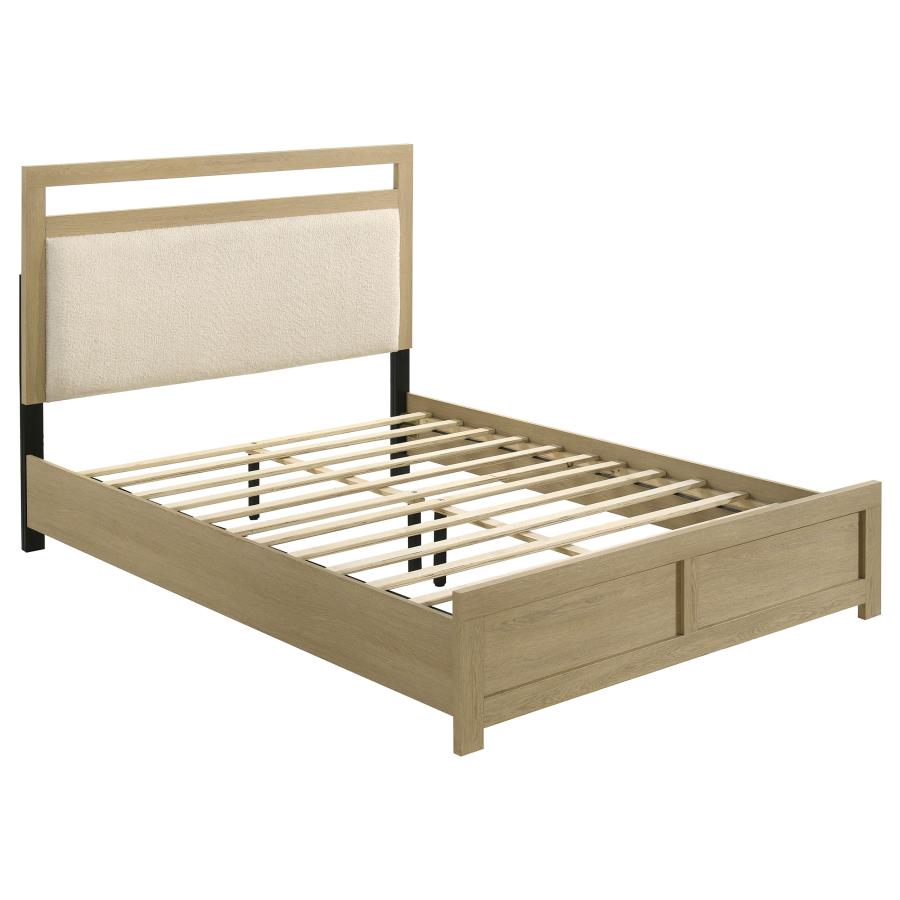 Hendricks Upholstered Platform Bed, Light Oak and Cream – view 2