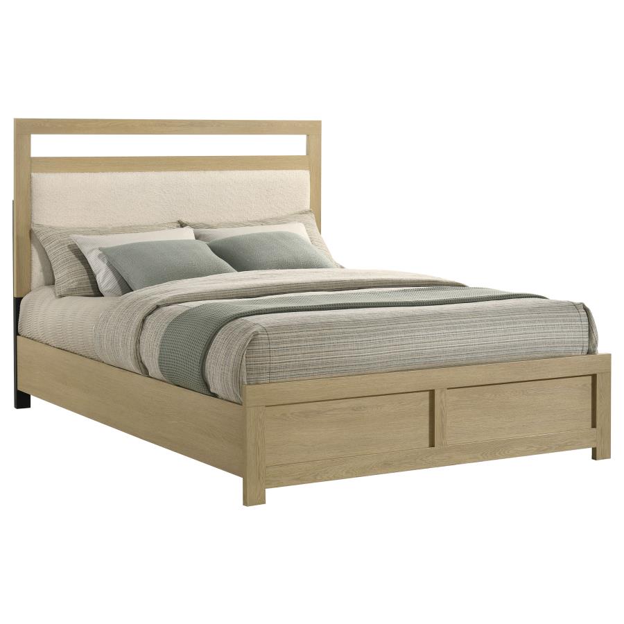 Hendricks Upholstered Platform Bed, Light Oak and Cream – view 3