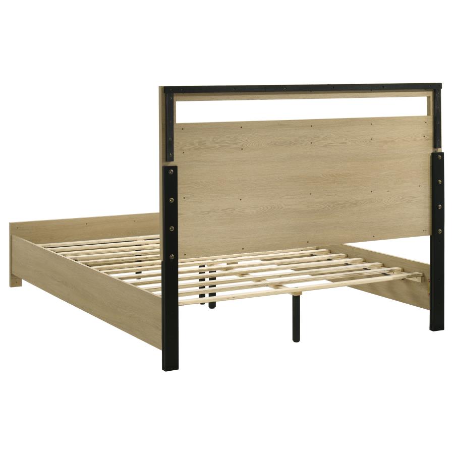 Hendricks Upholstered Platform Bed, Light Oak and Cream – view 5