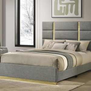 Ines Upholstered Panel Bed, Grey – view 1