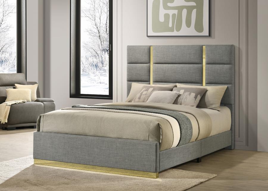 Ines Upholstered Panel Bed, Grey – view 1