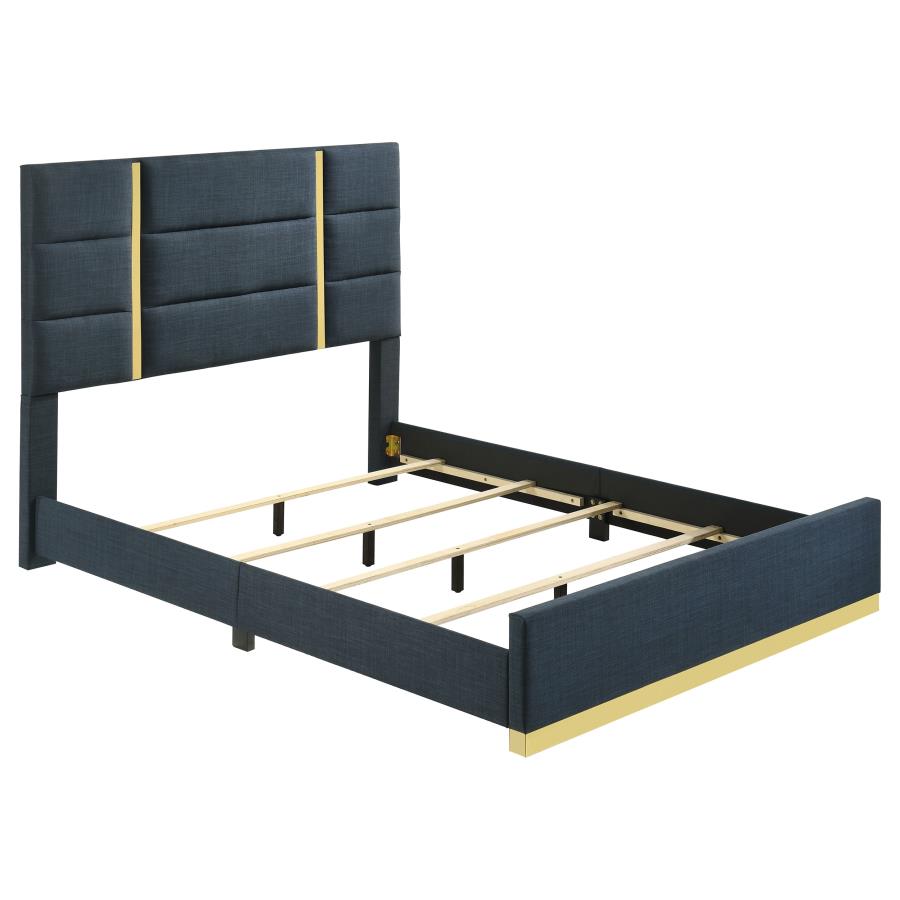 Ines Upholstered Panel Bed, Navy – view 2