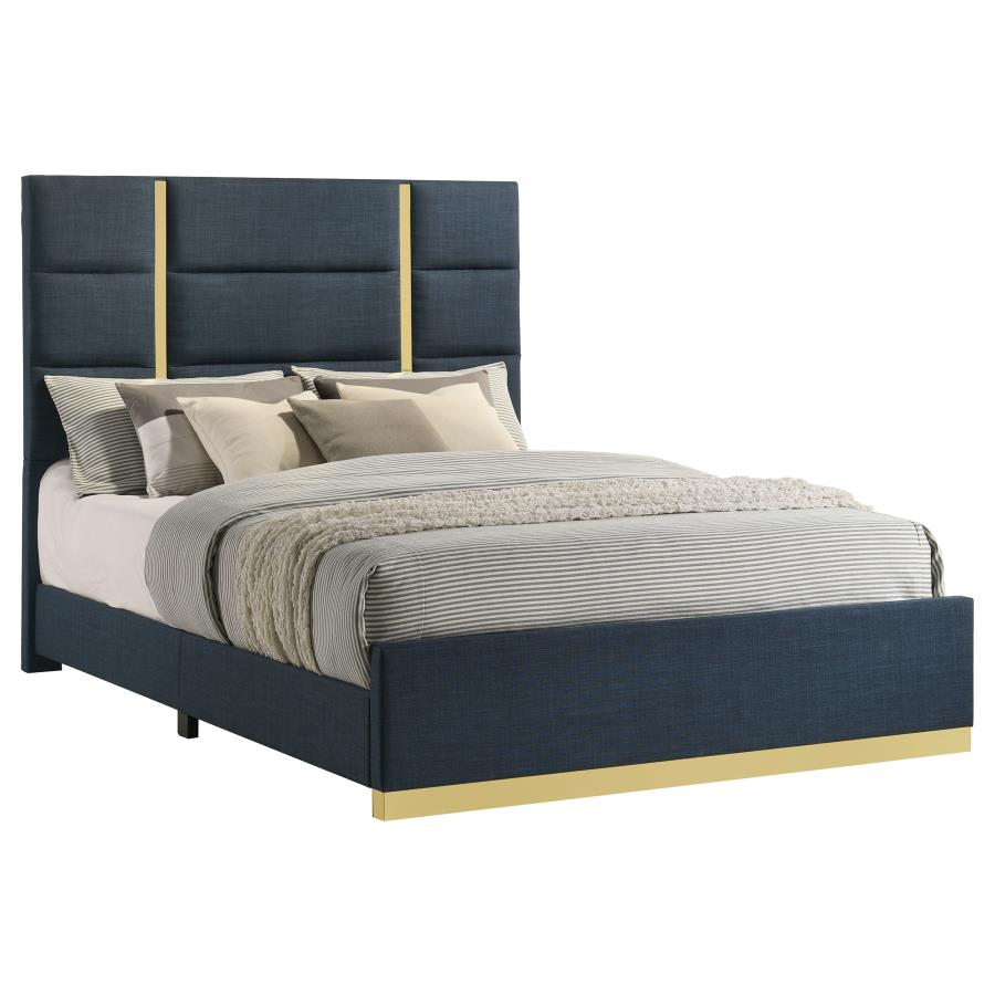 Ines Upholstered Panel Bed, Navy – view 3