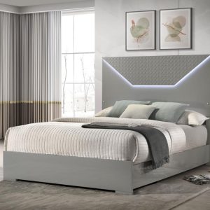 Ives Panel Bed with LED, Grey High Gloss – view 1