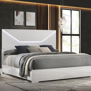 Ives Panel Bed with LED, White High Gloss – view 1