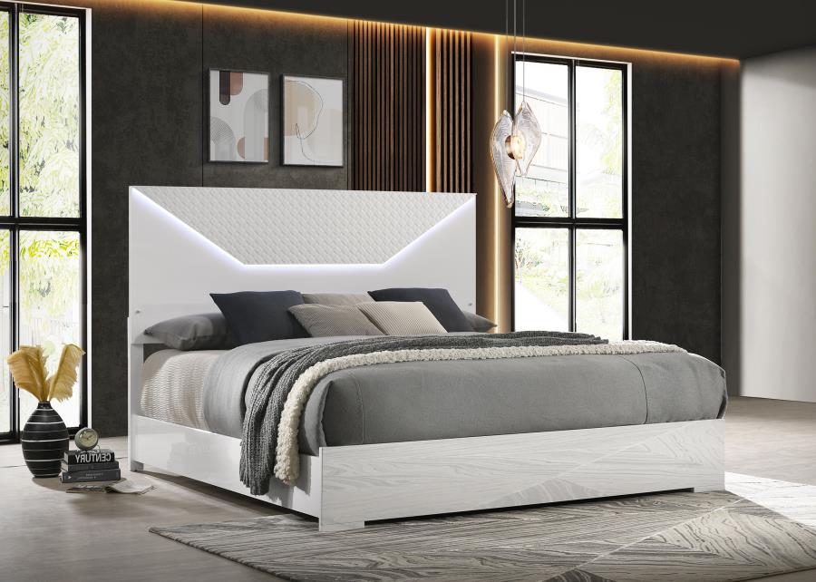 Ives Panel Bed with LED, White High Gloss – view 1