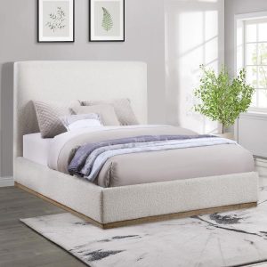 Knox Bouclé Upholstered Platform Bed, Cream – view 1