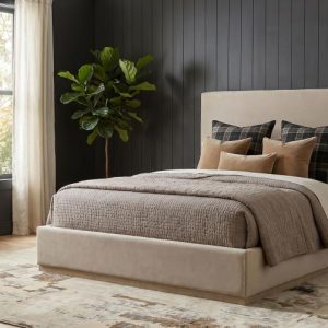 Knox Upholstered Platform Bed, Khaki – view 1