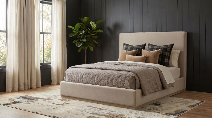Knox Upholstered Platform Bed, Khaki – view 1