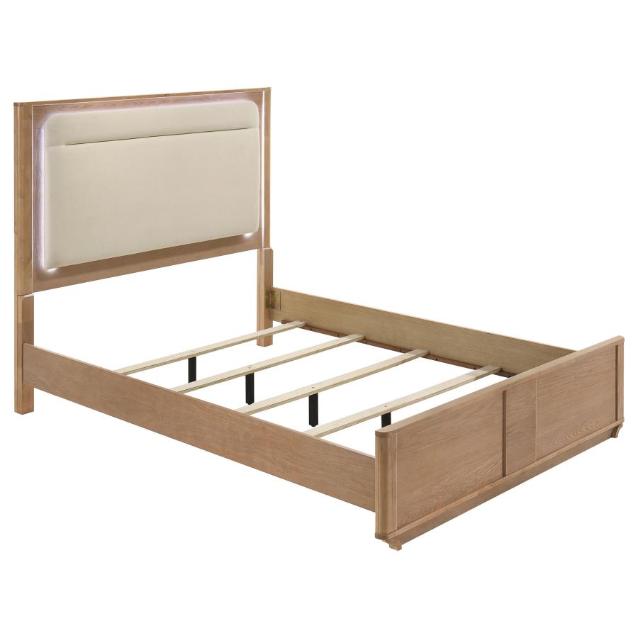 Leanne Panel Bed with LED, Off White and Light Oak – view 2