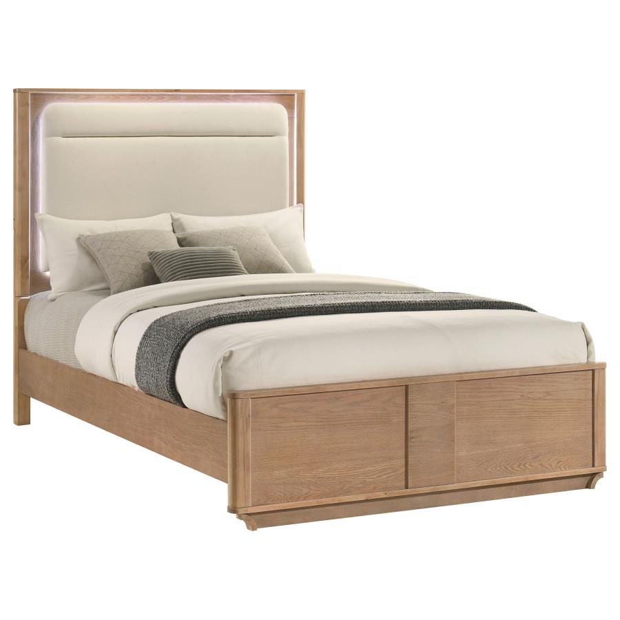 Leanne Panel Bed with LED, Off White and Light Oak – view 3