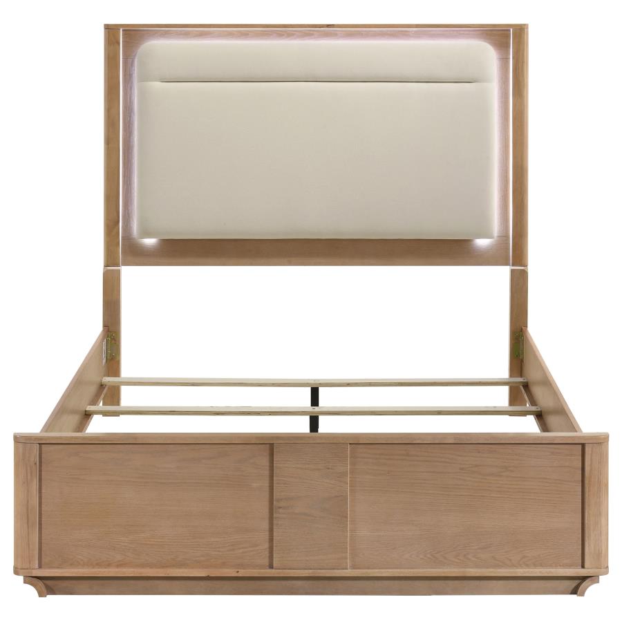 Leanne Panel Bed with LED, Off White and Light Oak – view 4