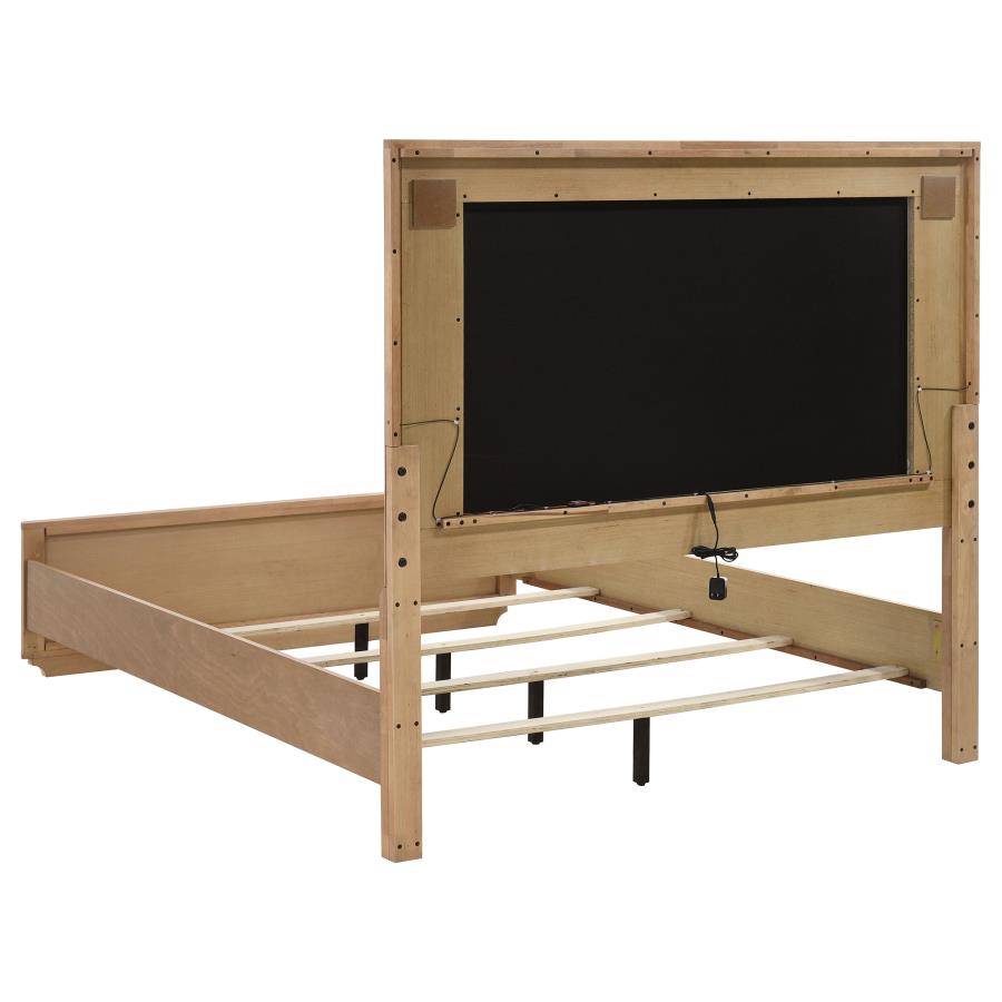 Leanne Panel Bed with LED, Off White and Light Oak – view 5