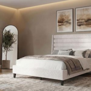 Leslie Tufted Wingback Platform Bed, Beige – view 1