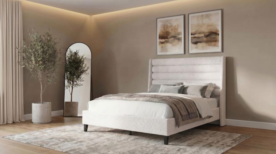 Leslie Tufted Wingback Platform Bed, Beige – view 1