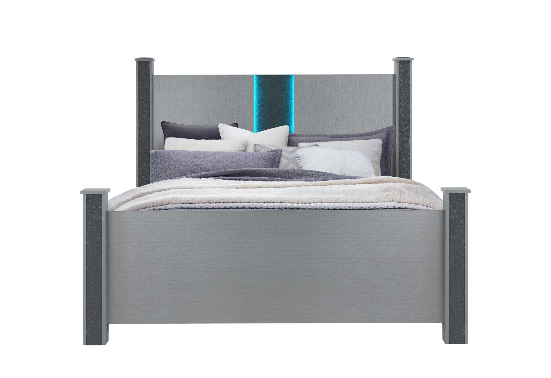 Logan Bed with LED and Bluetooth Speakers, Silver – view 1