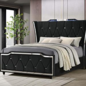 Lorient Wingback Bed with LED, Black – view 1