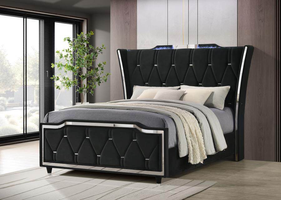 Lorient Wingback Bed with LED, Black – view 1