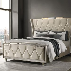Lorient Wingback Bed with LED, Ivory and Camel – view 1