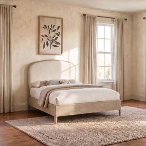 Lucaire Upholstered Panel Bed, Sandstone and Cream – view 1