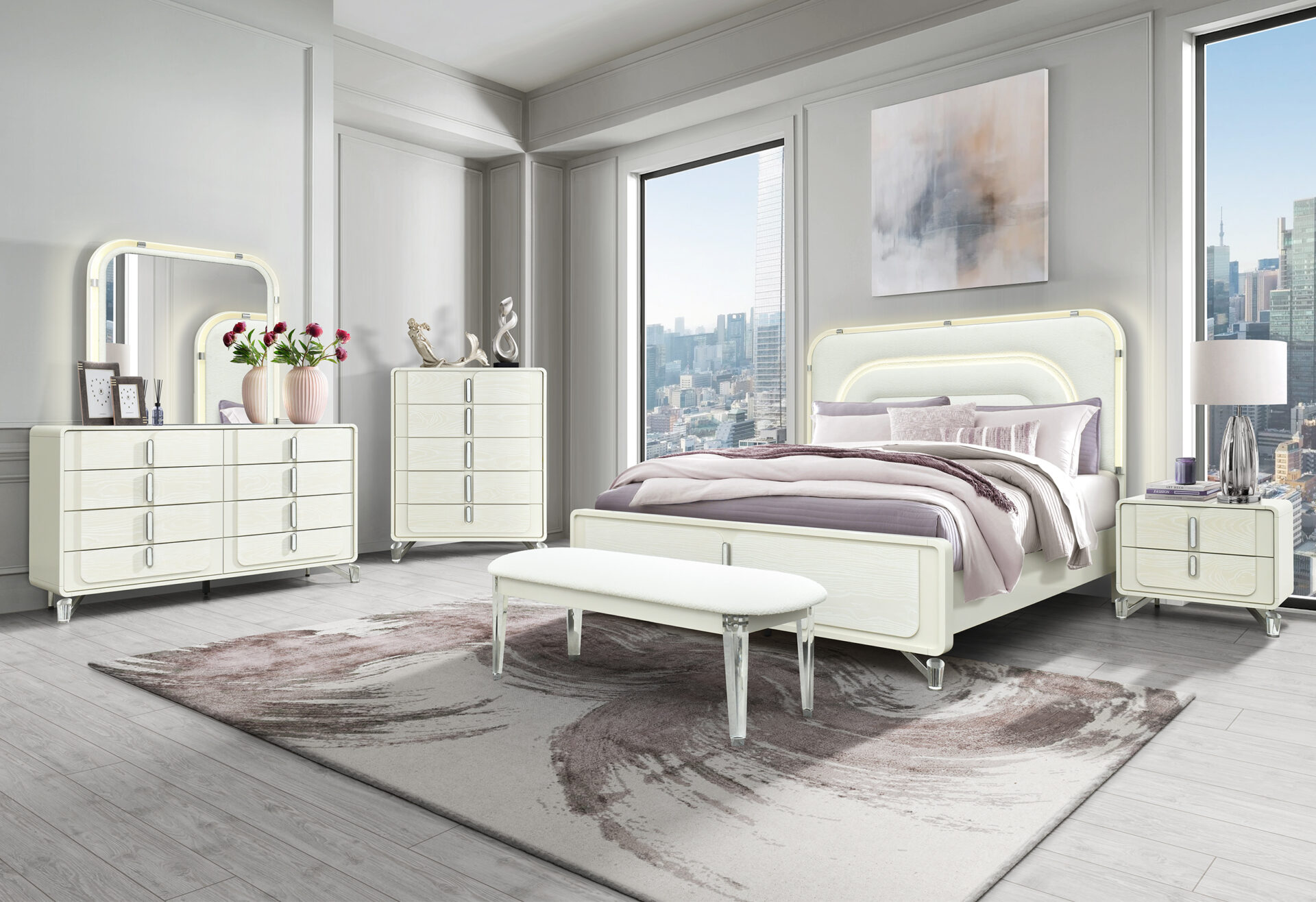 Lyra Bed with LED, Beige – view 4