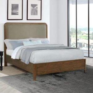 Maderia Upholstered Panel Bed, Walnut – view 1