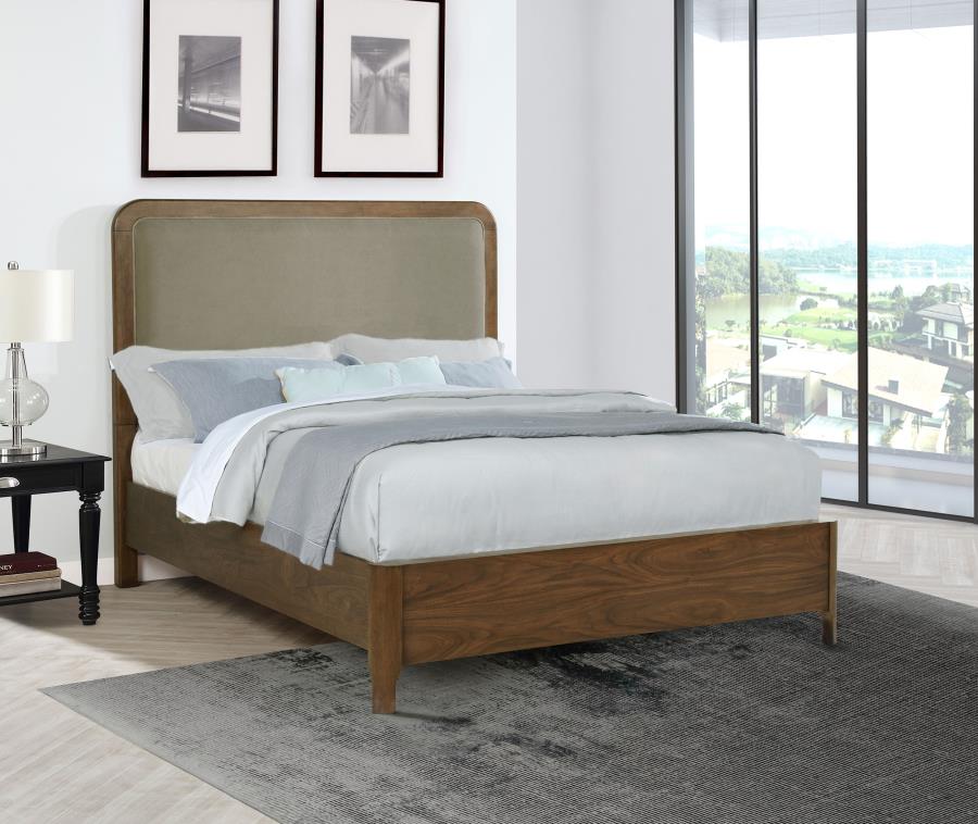 Maderia Upholstered Panel Bed, Walnut – view 1