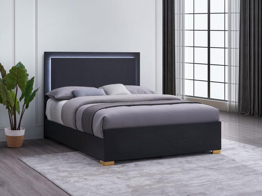 Marceline Panel Bed with LED, Black – view 1