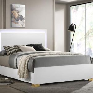 Marceline Panel Bed with LED, White – view 1