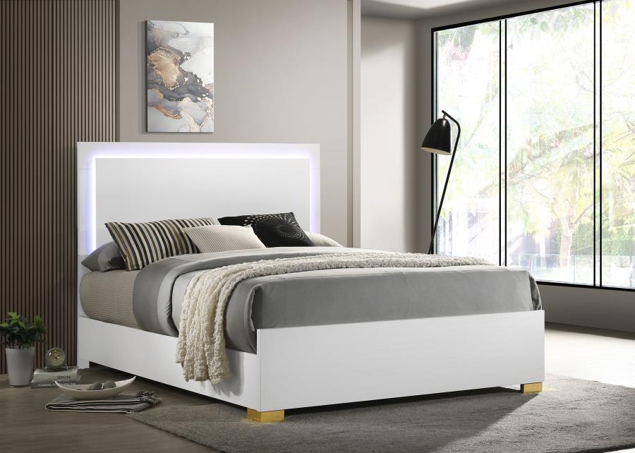 Marceline Panel Bed with LED, White – view 1