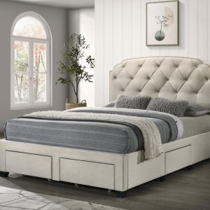Marianna Upholstered Storage Bed, Cream – view 1