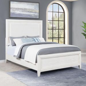Marielle Upholstered Panel Bed, Distressed White – view 1