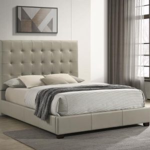 Medley Leather Platform Bed, Tan – view 1