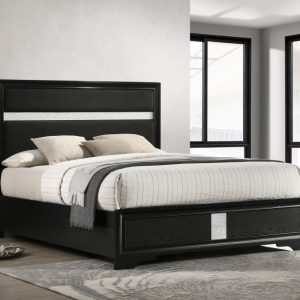 Miranda Upholstered Panel Bed, Black – view 1