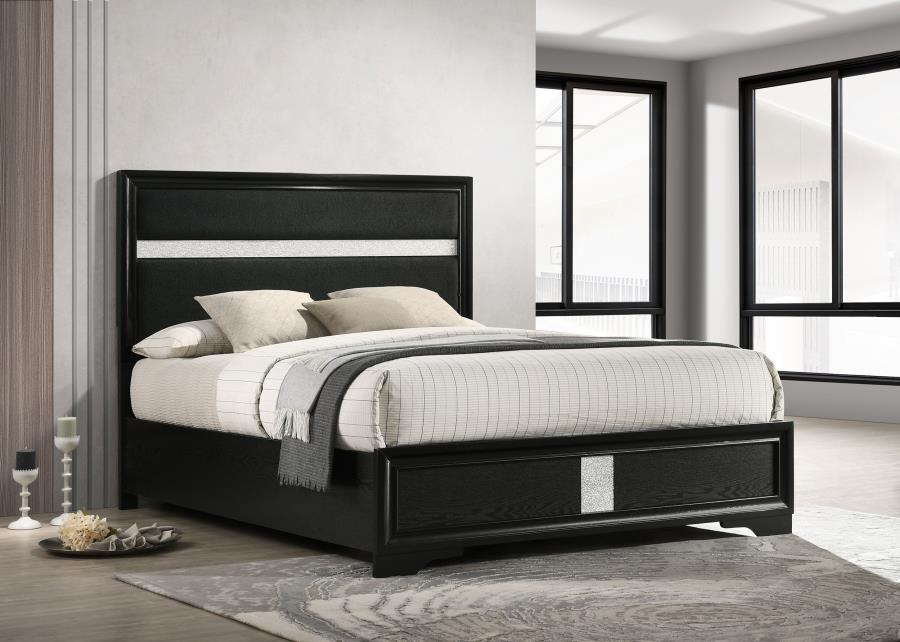Miranda Upholstered Panel Bed, Black – view 1