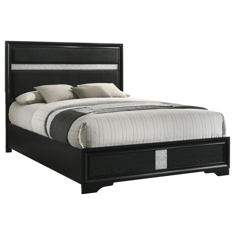Miranda Upholstered Panel Bed, Black – view 3