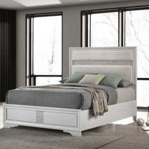 Miranda Upholstered Panel Bed, White – view 1