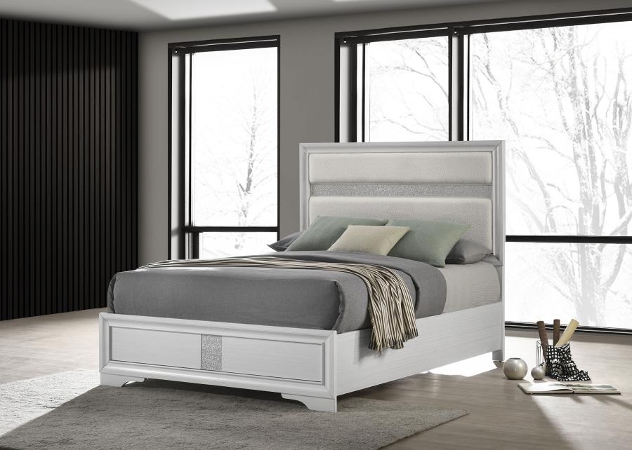 Miranda Upholstered Panel Bed, White – view 1