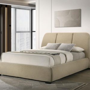 Mokena Upholstered Platform Bed, Light Brown – view 1