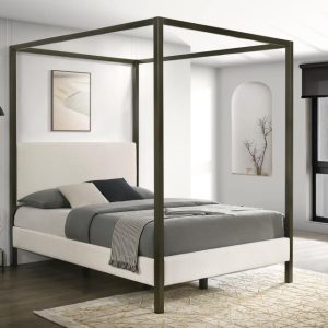 Monroe Upholstered Canopy Bed, Vanilla – view 1